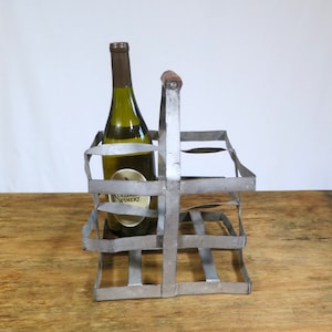 Vintage French Wine Carrier. Metal & Wood 4 compartment beverage holder Carrier. Rustic, Industrial Decor, Urban Farmhouse.