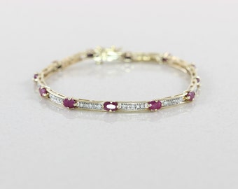 10k Yellow Gold Natural Ruby and Diamond Bracelet