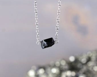Raw Rough Black Tourmaline Necklace in Sterling Silver or Gold Filled, Natural Black Tourmaline Nugget, Delicate Layering Gemstone Necklace