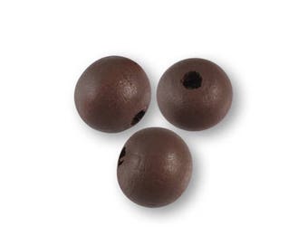100, 200 to 500 round wood beads 12 mm Brown chocolate (plain)