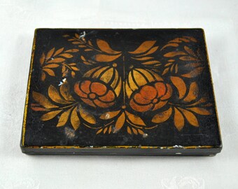 Tole painted box, tin keepsake box