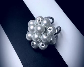 Pearl White Cluster. Handmade wire wrapped adjustable ring