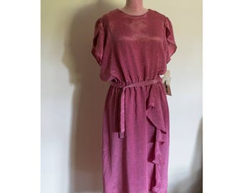 1980s pink polka dot polyester dress