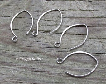 Pure Titanium Silver Almond Earwires (2pr) Hypo Allergenic, Hand Forged Hammered, Earring Components