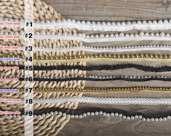 7-15 yard 0.9-1.7cm wide ivory gold beads tapes lace trim ribbon F1C372X1118F free ship