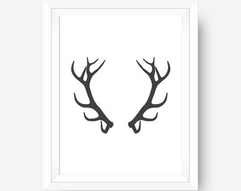 Black and White Antler Print Antler Wall Art Antler Print