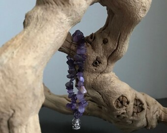 Amethyst Bracelet with Buddha Charm (Silver Plated)