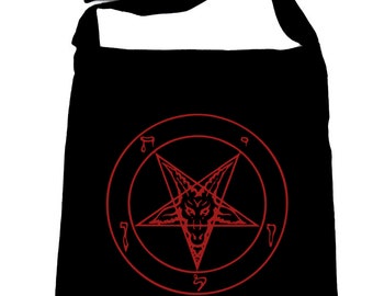 Red Classic Inverted Pentagram Baphomet Goat Head Sling Cross Body Bag - DYS-SB-008-RED