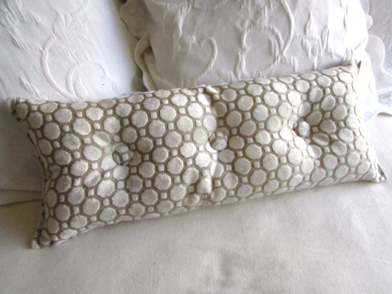  velvet  pearl ivory 9x25 Bolster lumbar pillow  with buttons 