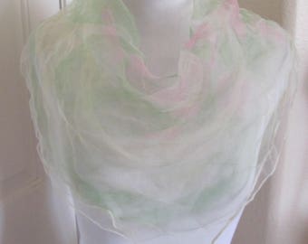 Pink Green White Sheer Nylon Scarf Square - Affordable Scarves!!! Why Pay More! (6E)