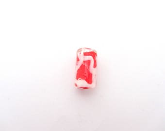 Glass beads tube red and white,beads red and white,glass beads, tube beads