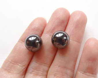 Hematite Half Top Drilled Smooth 10 mm Smooth Rounds Balls One Pair K6054