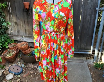 60s Bright Flowing Boho Dress