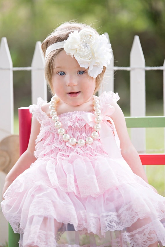 Fancy ivory baby headband girls headband pink flower