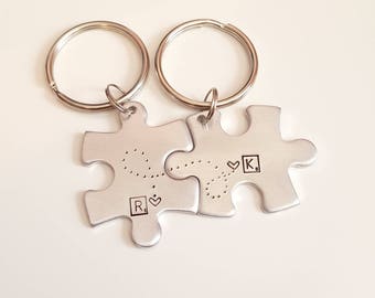 Long Distance Relationship Anniversary Gifts For Boyfriend Couple Keychains Puzzle Keychain Personalized
