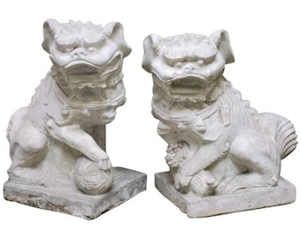 Pair of Molded Stone Chinese Foo Dog Statues