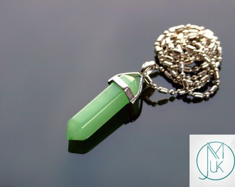 Green Aventurine Crystal Point Pendant Natural Gemstone Necklace Chakra Reiki Healing Stone FREE UK SHIPPING