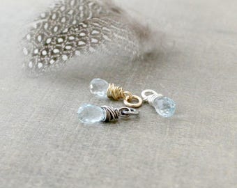 Blue Topaz Charm, December Birthstone Charm, Blue Topaz Pendant, Wire Wrapped Charm, Add A Dangle Charm Only, Petite Pendant, Gemstone Charm
