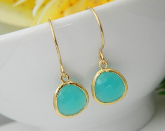 Personalized Aqua Earrings, Sister Earrings, Blue Glass Earrings, Dangle Earrings, Mother Jewelry, Birthday Gift, Christmas Gift