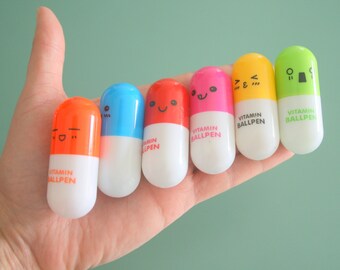 The HAPPY PILL Pens...nurse. doctor. kawaii. pharmacy. pills. meds. med school. weird. creepy. vitamin. gift. him. her. rainbow. office.