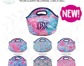 Lilly Pulitzer Inspired Neoprene Insulated Lunch Bag Lunch box with Monogram