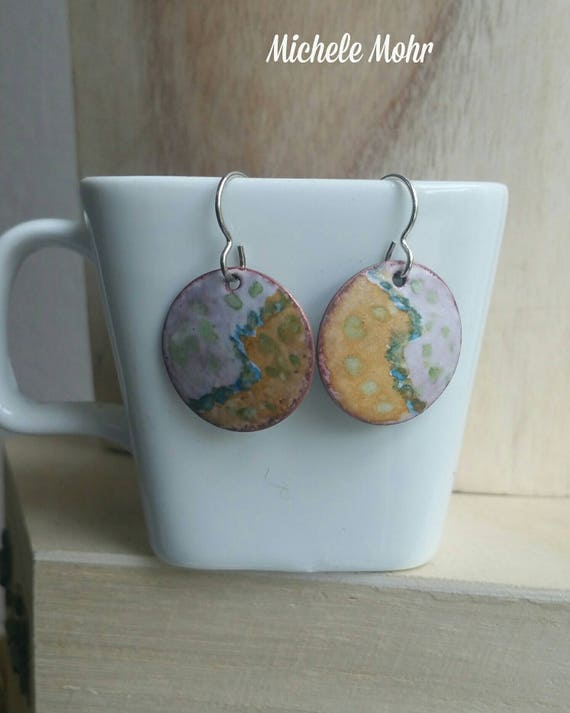 Follow Your Own Path hand painted torch fired vitreous enamel abstract art earrings