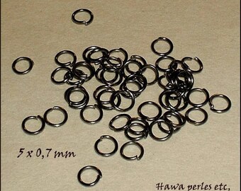 50 rings of junction open 5 x 0.7 mm Gunmetal or charcoal colored metal
