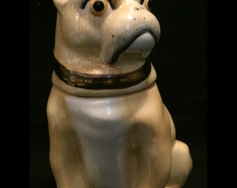 FREE SHIPPING--Antique-English-Victorian-Pug-Dog-7 3/4" Tall-Tobacco-Jar