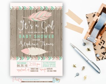 Tribal Baby Shower Invitation, Aztec Baby Shower Invitation, Rustic Baby Shower Invitation, Tee Pee, Arrows, Baby Shower, Baby Shower Invite