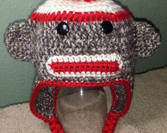 Sock Monkey Earflap hat for toddler/child