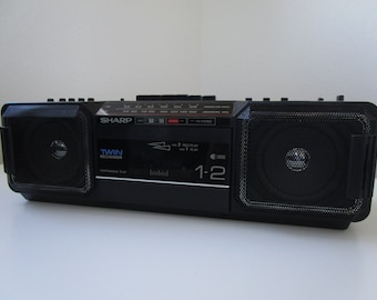 Vintage 1980s SHARP Boombox Stereo Radio Cassette Recorder Model No. WQ-T282(BK) GhettoBlaster