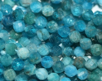15" Strand Neon Blue Apatite Faceted Round Beads 3mm.