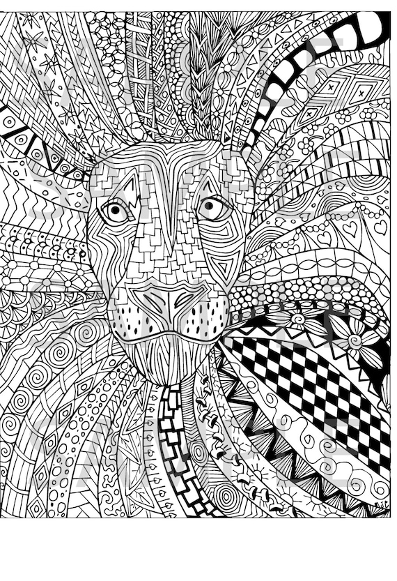 Lion Zentangle Adult Coloring Page Instant Download Ready to
