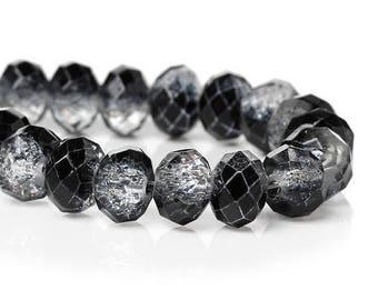 10 glass Crackle 8 mm black crystal faceted beads