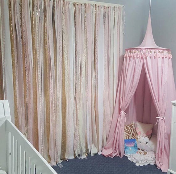 Pink Blush and Gold Sequin Fabric Garland Curtain Backdrop