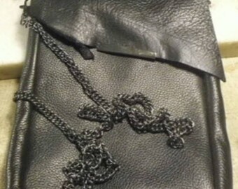 Black Leather Conceal Carry Purse/ cross body cell phone bag/ cross body cell phone purse/ Bison leather bag