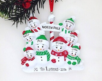 8 Snowmen North Pole Personalized Christmas Ornament / 8 Snowmen / Snowman Family Ornament / Big Family Christmas Ornament