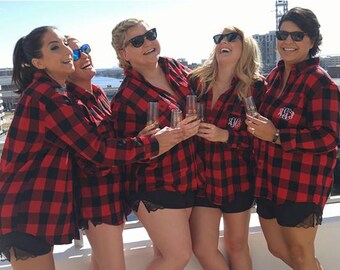 Monogram Bridal Party Shirts Flannel Bridesmaid Shirts Button Down Flannel Getting Ready Shirts Personalized Flannel Shirts