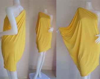 Yellow one shoulder Short evening dress casual elegance all size
