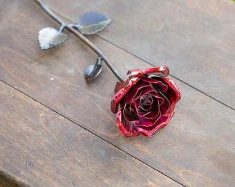 Metal Rose • Red • Iron Anniversary • 6th Anniversary • Hand Forged • Wrought Iron • Blacksmith • Personalized Gift • Valentines Day