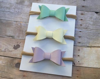 Baby Headbands Set - Baby Headband - Newborn Headband - Baby Girl Headband - Baby Hair Bows - Leather Hair Bow Headband - Nylon Headband