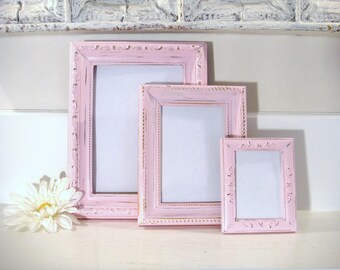 Shabby chic frames, pink frames, picture frames, painted frames, frame set, nursery decor, ornate frame, upcycled frames