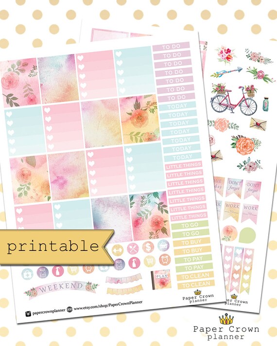 Printable Watercolor Floral Planner Stickers/Planner Stickers