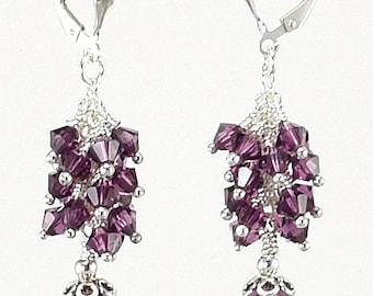 Swarovski Earrings - Swarovski Amethyst Sterling Silver Dangle Earrings - KTBL