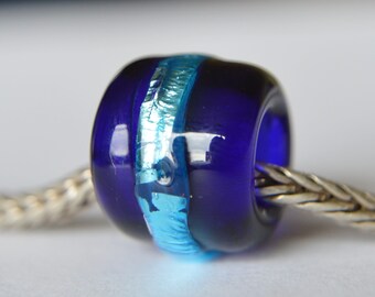 Unique Handmade Lampwork Glass European Charm Bead with Silver Foil - SRA - Fits all charm bracelets - Silver Core Options