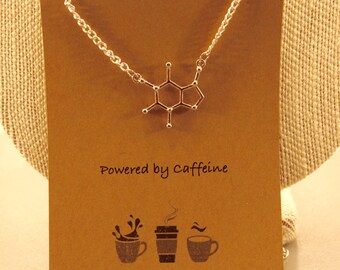 Caffeine Molecule Necklace: Powered By Caffeine Necklace, Caffeine Molecule, Chemistry, Caffeine Addict, Coffee Lover, Friendship Necklace