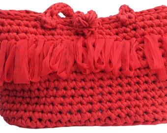Handbag - Shoulder bag - Knitted bag - Trapilho cotton ribbon hook bag - Women bag - Shopping bag - Basket