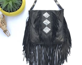 Diamondback Black Fringe Concho Bag
