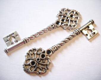 Skeleton Keys Antiqued Silver Key Pendants Steampunk Keys Silver Keys Big Keys Wedding Keys Wholesale Keys68mm 10pcs