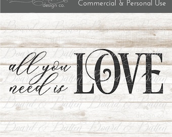 Romantic SVG Files - All You Need Is Love SVG for Silhouette Cameo - Cut Files for Wall Signs - Anniversary Gift SVG - Wedding Gift Cut File